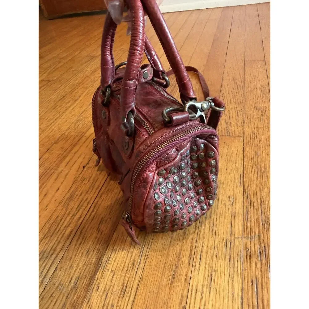 Frye Satchel Bag Womens Mini Red Leather Studded Crossbody